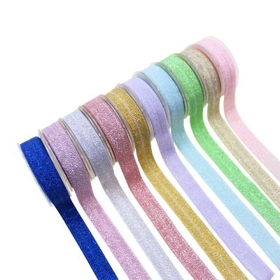 China Wholesale Bulk Floral Gold/White Silver/Red Sparkle/Purple 3 Inch Elastic Velvet Christmas Gift Glitter Ribbon for sale