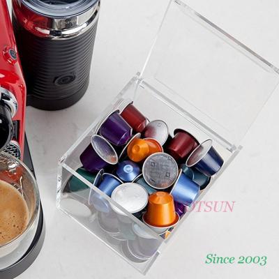 China Clear 6 Sided Coffee Pod Organizer Acrylic Coffee Capsules Box Eco-Friendly With Flip Lid for sale