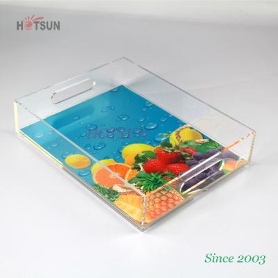 China 20x30cm Acrylic Plastic Beer Serving Tray Perspex Bar Wine Insert Tray Clear Acrylic Tray Custom With Handle for sale