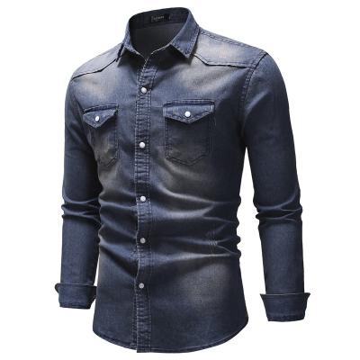 China Men's Breathable Denim Shirt Long Sleeve Slim Fit Casual Spring Autumn Washed Blue Jeans for sale