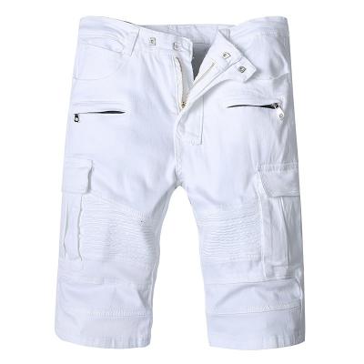 China White Color Short Knee Length Fade Proof Men Jeans Casual Denim Pants for sale