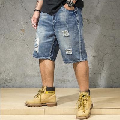 China Breathable Men's Ripped Blue Denim Shorts Summer Casual Jeans for sale