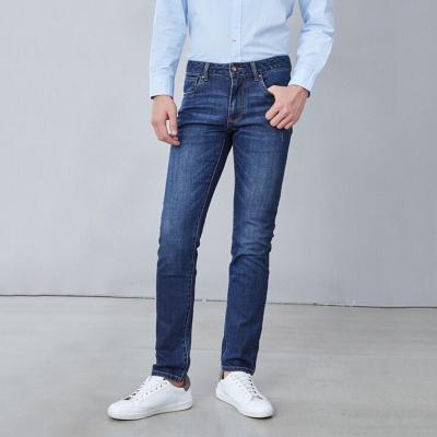 China Wholesale High Quality Men's Vintage Straight Leg Breathable Stretch Jeans Cotton Washed BlueTrousers for sale