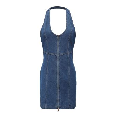 China Women's Breathable Denim Skirt Washed Sexy Dress Knee Length With Front Zipper Open And Sleeveless Style for sale