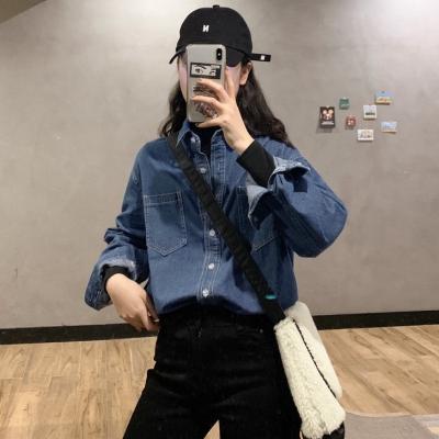 China Anti-pilling Women's Casual Shirt Denim Blouse Cotton Washed Spring Autumn for sale