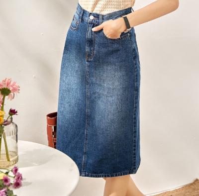 China Breathable ladies denim skirt stretch cotton straight form spring Autumn Season Knee Length style for sale