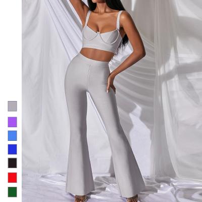 China Viable Trending Products Women's Clothing 2021 Sexy Ladies Wrap Set Two Piece Wide Leg Bandage Tracksuit Women for sale