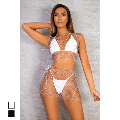 China Breathable Mesh Round Neck Rhinestone Studded Mesh Round Neck Rhinestone Studded Miingfashion Stripper Outfits Women Bandeau V Neck Fress Dress Metallic Lingerie Set for sale