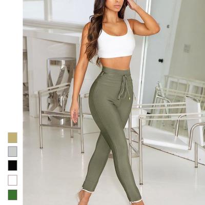 China 2021 Summer Anti-wrinkle Fashion Bandage Stretchy Women's Pants Summer Ladies Bodycon High Quality Ladies Sexy Stylish Trousers for sale