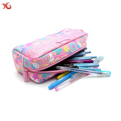 China Cute Pink Color Logo PVC Pencil Bag Zipper Pencil Pouches Stationery OEM Customized PU Application for sale