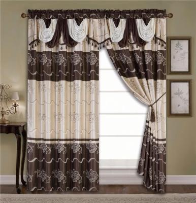 China Luxury 2pcs Blackout Jacquard Valance Window Curtain With Tassels Without Backing for sale