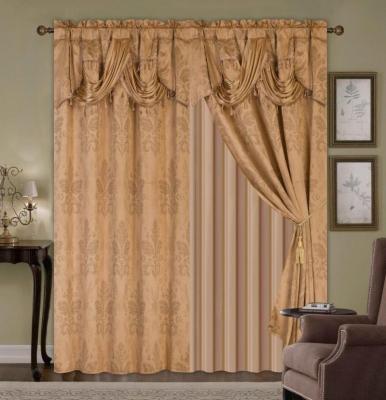 China 2PCS FIRE Retardant JACQUARD WINDOW CURTAIN WITH NEW DESIGN LOUNGE VALANCE AND BACKING AND TAFFETA TASSELS for sale