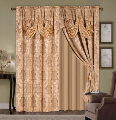 China 2PCS FIREPROOF JACQUARD WINDOW CURTAIN WITH VALANCE AND TAFFETA BACKING FOR LIVING ROOM for sale