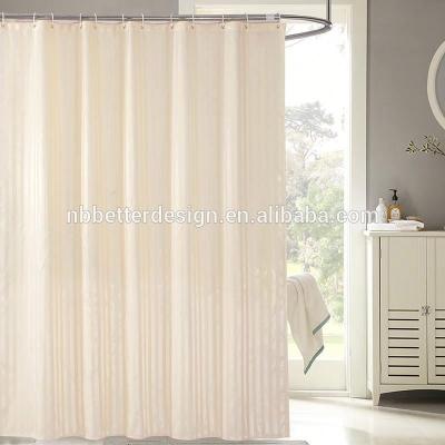 China Sustainable White Texture Jacquard Stripe Bathroom Shower Curtain With 12 Hooks for sale