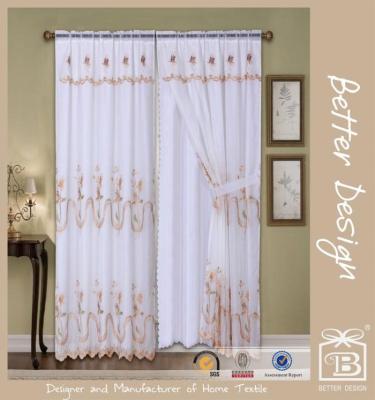 China 2pcs Blackout Voile Embroidery Living Room Drapery/Lace/Sheer Curtains With Taffeta Backing And Tie Backs for sale