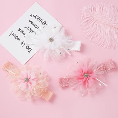 China 2021 Wholesale European and American Style LRTOU Spring New Infant Children Fashion Headwrap Hair Accessories Lace Up Crystals Ribbon Flower Baby Headband for sale