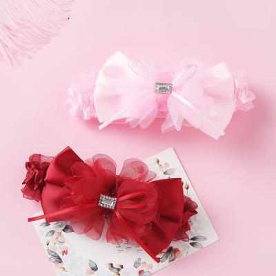 China Wholesale 2021 European and American Style LRTOU Infant Kids Fashion Headwrap Hair Accessories Girls Lace Up Ribbon Crystals Baby Bow Headband for sale