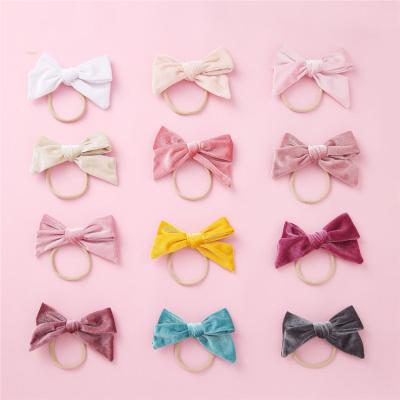 China Wholesale European and American Style LRTOU Girls Fashion Children Headband Hair Accessories Solid Color Cute Big Bowknot Velvet Baby Headband for sale