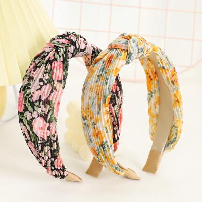 China LRTOU Sweet Summer Fashion Headband Women Hair Accessories Korean Cloth Knotted Wrinkled Floral Headband for sale