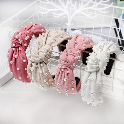 China European and American style LRTOU wholesale hair accessories girls refine custom fabric knot plastic headband pearl hair bands for women for sale