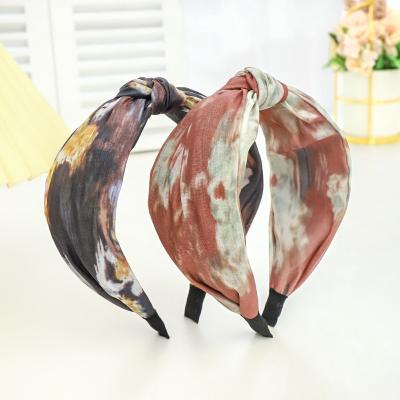 China LRTOU Retro Fashion Women's Korean Hair Accessories Women's European Hair Ink Printing Flower Ink Printing Twisted Headband for sale