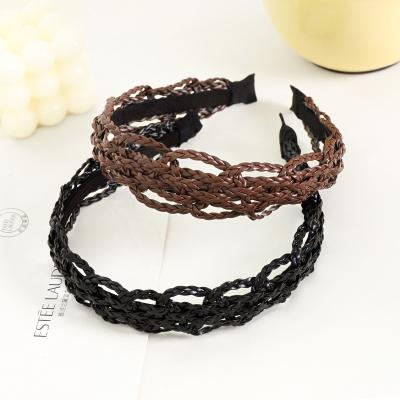 China American Hair Accessories Women's Fashion LRTOU Handmade Elegant Solid Color Hollow Braided Headband Hollow Braided Headband for sale