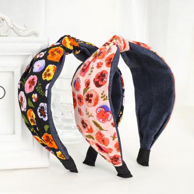 China Fashion European LRTOU 2021 Fashion Headband Women Hair Accessories Flower Printing Knotted Floral Headband For Girls for sale