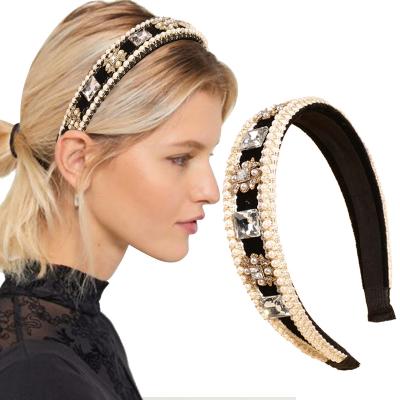 China New Design Fashion LRTOU Fashion Women Hair Accessories Wholesale Custom Rhinestone Pearl Headband Baroque Headband Full For Girls for sale