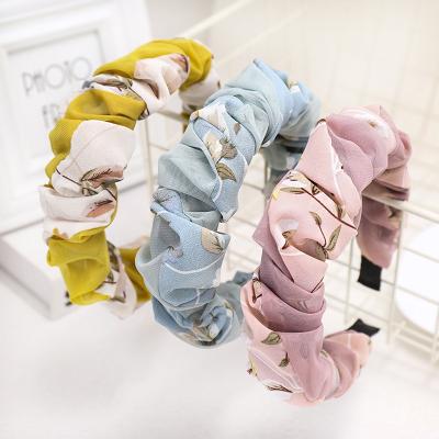 China LRTOU Fashion Hair Accessories Women's Soft Chiffon Headband Pleat Cloth Fabric Hair Band Wholesale Custom Headband For Girls for sale