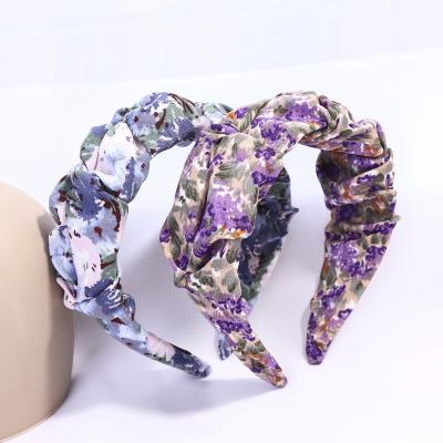 China LRTOU Fashion Women Hair Band Accessories Wholesale Sweet Chiffon Pleat Chiffon Flower Headband Printed Headband For Girls for sale