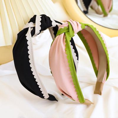 China LRTOU Wholesale Korean Women Hair Accessories Fashion Soft Wave Edge Knotted Simple Design Pink Green Daily Headband for sale