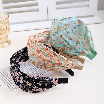 China Fashion Wholesale LRTOU 2021 Fashion Women Headband Hair Accessories Twisted Cross Flower Summer Colorful Floral Headband for sale