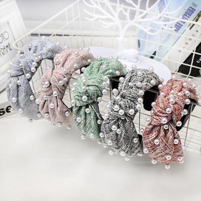 China LRTOU Fashion Girls Wholesale Custom Cloth Hair Ornaments Headwear Pearl Knot Headband Hair Band Headband For Women for sale