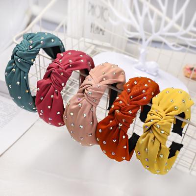 China LRTOU Fashion Girls Hair Accessories Headband Wholesale Crystal Plain Fabric Knot Headband Hair Band For Women for sale