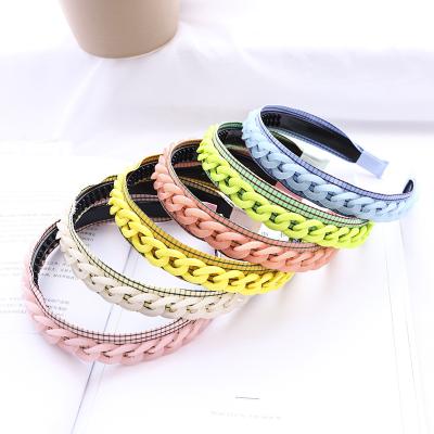 China LRTOU wholesale European and American style fashion girls hair circle band headband make up plaid acrylic chain headband for women for sale