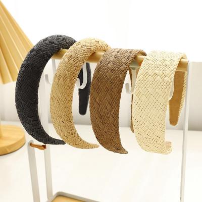 China LRTOU Wholesale Fashion Women Fashion Headband Hair Accessories Simple Retro Raffia Straw Weaving Padded Headband for sale