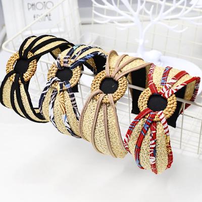 China 2019 Style Wholesale European and American Hair Accessories Custom Round Straw Wide Plastic Headband Hair Knot Raffia Hair Accessories for Women for sale