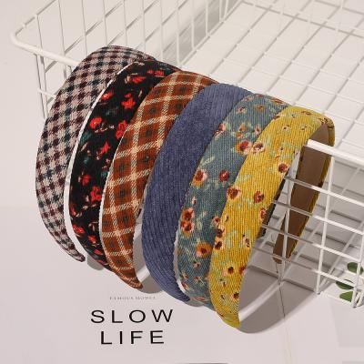 China Wholesale European and American style LRTOU women fashion headband hair accessories flower plaid thin corduroy padded headband for sale