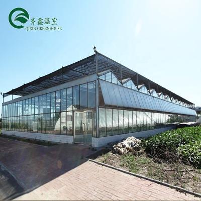 China Multi-Span Agricultural Greenhouses Top Covering with Tempered Glass or PC Sheet for sale