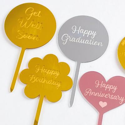 China Festival Decoration Laser Gold Heart Shape Acrylic Cake Topper for sale