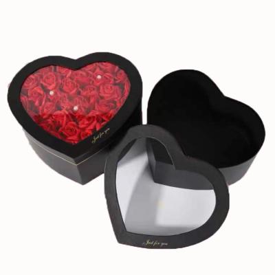 China Recycled Materials Wholesale Custom Simple Color Sizes All Rose Shaped Gift Flower Luxury Preserved Box Bouquet Packaging Love Heart Valentines Day for sale