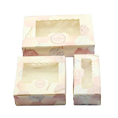 China New Recycled Materials Products Marble Food Candy Cake Clear Window Plastic Gift Packaging Paper Cardboard Boxes For Packing for sale