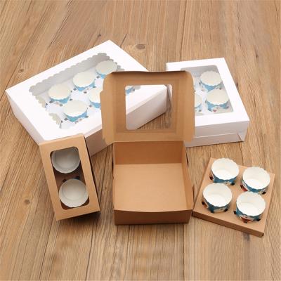 China Recycled Materials Wholesale Custom Printed Transparent Clear Cake Box Packaging Windowed Food Bakery Mini Cupcake Boxes Recycle Kraft Paper for sale