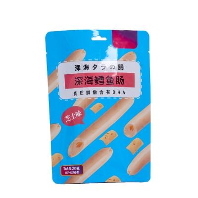 China Recyclable Wholesale Custom Logo Stand Up Pouch Plastic Vacuum Cookies Fish Sausage Pack Pouch Food Packaging Dry Bag 2021 for sale