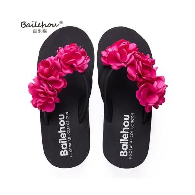 China Fashion Breathable Lovely Flower Ladies Soles Flip Flops Casual Flat Slippers For Woman Wear for sale