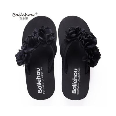 China 2021 Summer Hot Selling PVC Women High Heel Flip Flops Breathable Thick Unique Beach Slippers for sale