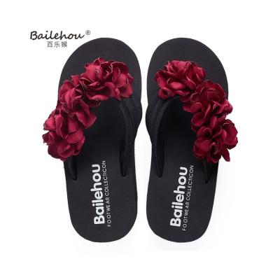 China 2021 Breathable Factory Handmade Flower Ladies Direct High Heel Rubber Slippers For Women for sale