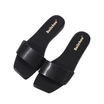 China Women's Temperament Shoes PU Square-toe Breathable Wholesale Slippers For Women Outdoor NO--Heel Slippers for sale