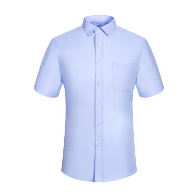 China Chinese Factory Hot Selling Slim Fit Cotton Short Sleeve Anti-wrinkle Business White And Blue Dress Shirt for sale