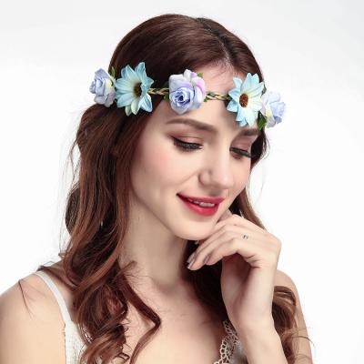 China Wedding Crown Decoration Headband Creative Floral Flower Hair Accessories Brid Princess Wreath Headwear Women Girls Flower Garland For Wedding for sale